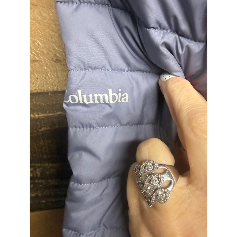Columbia Omni-Heat Powder Lite Hooded Puffer Jacket Periwinkle Blue XL XK0678 - Picture 8 of 9